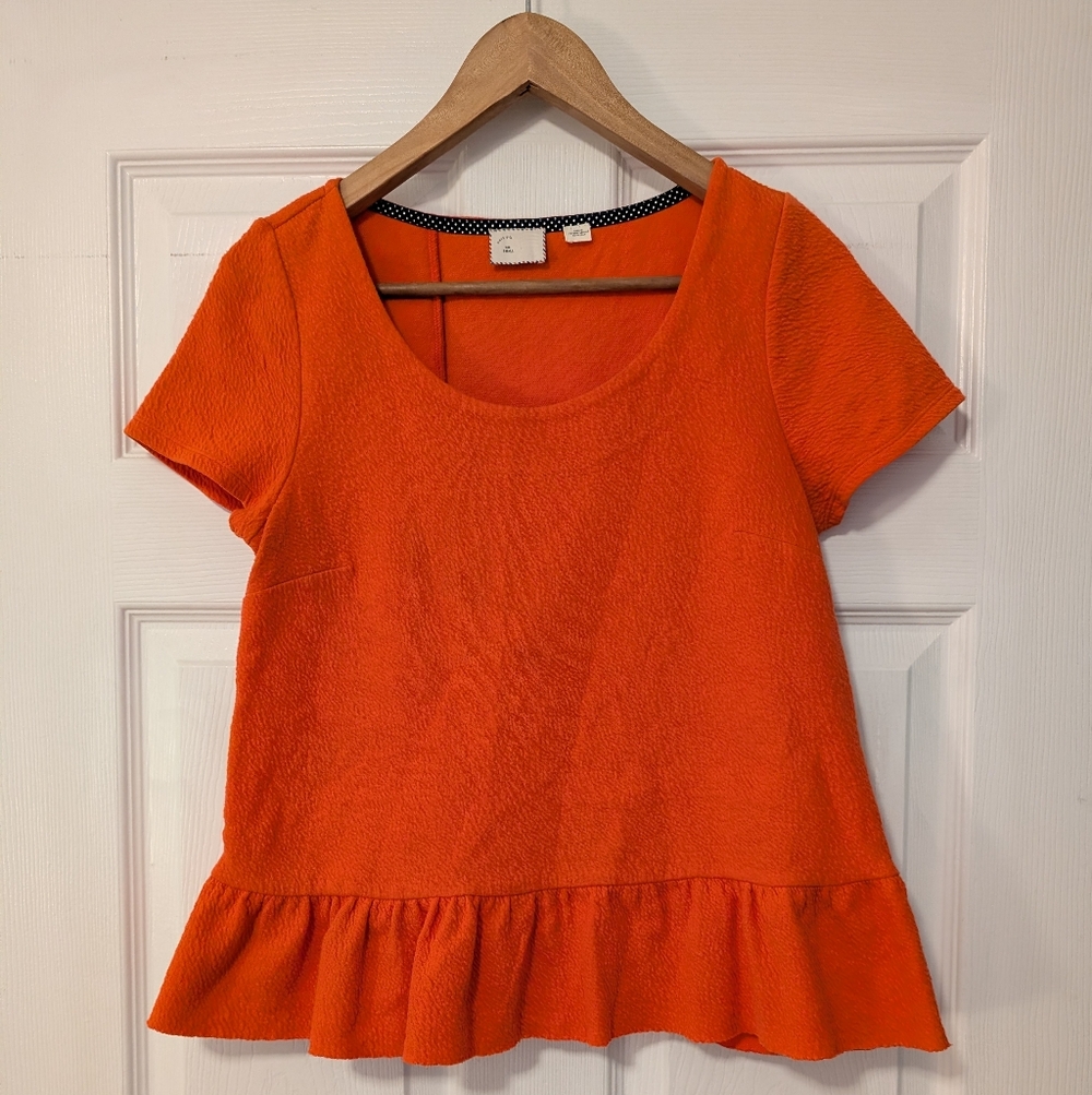 Anthropologie Postmark Bright Red Ruffle Hem Women's Top Size Small